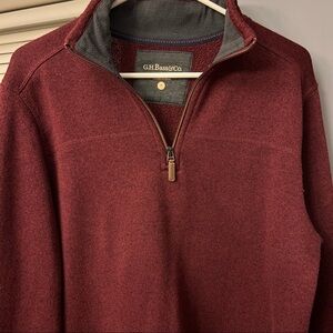 G.H. BASS Sweater Mens Large Red Fleece Lined Hiking Camping Cold Weather EUC